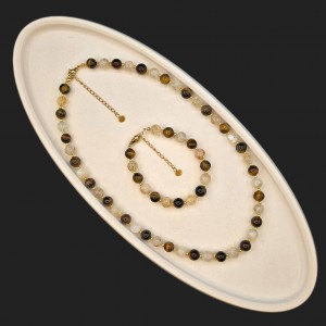 ست گردنبند و دستبند سنگ چشم ببر و سیترین کوارتز