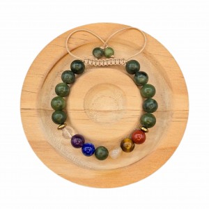 دستبند  سنگ یشم سرپانتین و هفت  چاکرا