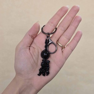 جاکلیدی عقیق سیاه و تورمالین سیاه نامنظم