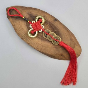 رشته سکه فنگشویی با گره عشق زری دار