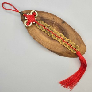 رشته سکه فنگشویی با گره عشق زری دار