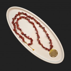 گردنبند جاسپر نامنظم با گل زندگی طلایی