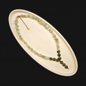 گردنبند ترکیبی  جید سبز  نامنظم با قلب یشم سرپانتین