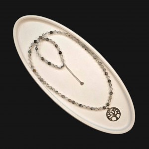 گردنبند کوارتز روتایل با پلاک درخت زندگی