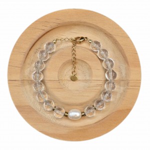 دستبند کریستال کوارتز تراش و مروارید طبیعی پرورشی