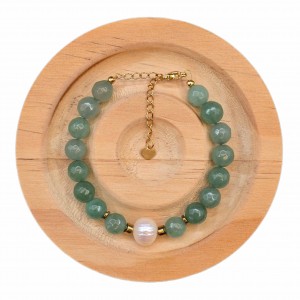 دستبند آونتورین تراش و مروارید طبیعی پرورشی