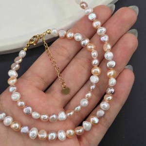 ست گردنبند و دستبند مروارید پرورشی مولتی کالر نامنظم سایز 1