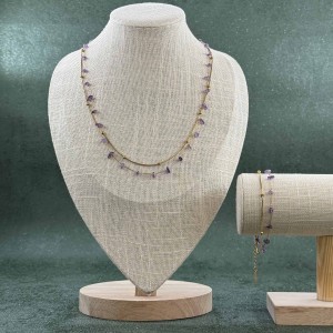 ست گردنبند و دستبند سنگ آمیتیست زنجیری سایز کوچک