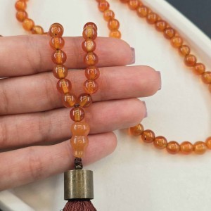 تسبیح 101 عددی عقیق کارنلین و شیخک کدو قلیانی اونتورین نارنجی