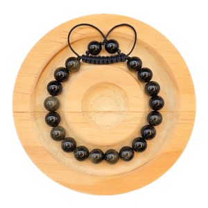 دستبند سنگ ابسیدین مشکی طلایی