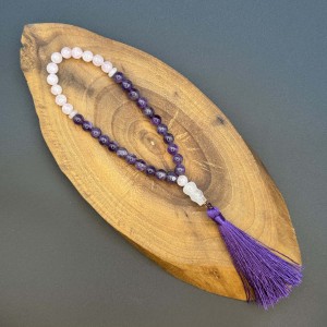 تسبیحک 33 عددی آمیتیست و کوارتز صورتی و شیخک کدوقلیانی کوارتز صورتی