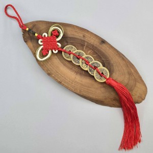 رشته 5 سکه فنگشویی با گره عشق زری دار