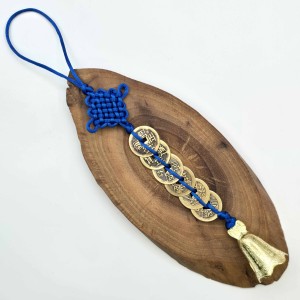 رشته 6 سکه فنگشویی با زنگوله و گره عشق آبی