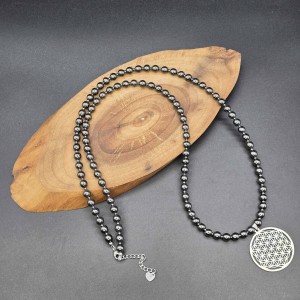 گردنبند حدید و پلاک گل زندگی استیل