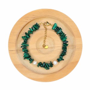 دستبند مالاکیت نامنظم و مروارید طبیعی پرورشی