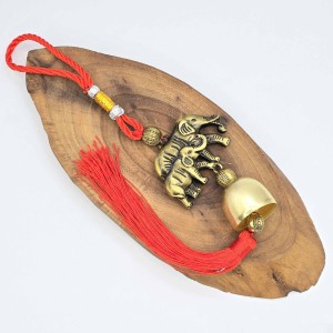 آویز فیل مادر و بچه و زنگوله برنجی