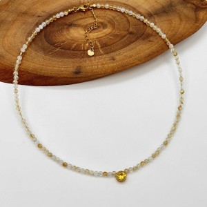 گردنبند سیترین تراش و نگین استیل