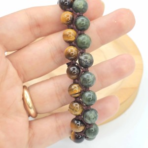 دستبند چشم ببر و یشم سرپانتین بافت دو ردیفه (مردانه)