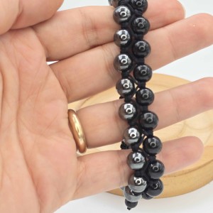 دستبند حدید و تورمالین سیاه بافت دو ردیفه (مردانه)