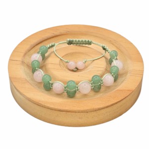 دستبند بافت اونتورین سبز و کوارتز صورتی ماداگاسکار