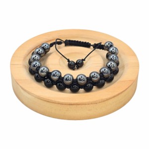 دستبند حدید و تورمالین سیاه بافت دو ردیفه (مردانه)