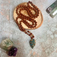 تسبیح  رودراکشا و سیترین- 108  عددی با پلاک تبتی