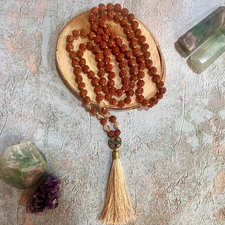 تسبیح  رودراکشا و سیترین- 108  عددی با پلاک تبتی