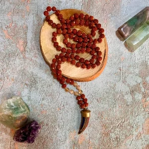 تسبیح  رودراکشا و سیترین- 108  عددی با پلاک تبتی عاج