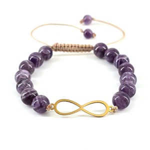 دستبند  سنگ آمیتیست کوارتز با پلاک بینهایت