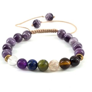 دستبند  سنگ آمیتیست کوارتز و هفت چاکرا