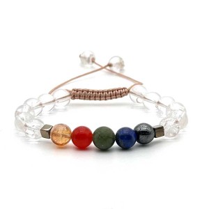 دستبند  سنگ کریستال کوارتز شفاف و پنج عنصر