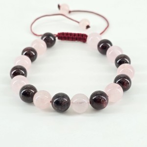 دستبند سنگ رز کوارتز(کوارتزصورتی ماداگاسکار) و گارنت  سرخ