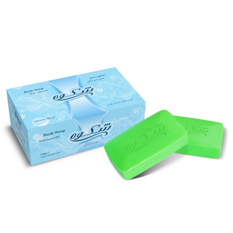 صابون آرایشی ( حمام ) قالبی سبز حاوی روغن نارگیل 125 گرمی شکوه ( بسته 6 عددی )