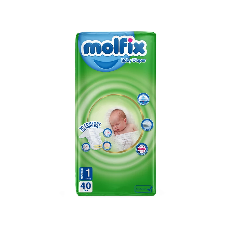 پوشک بچه سایز 1 مولفیکس 40عددی