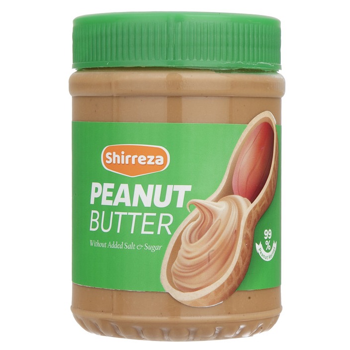 کره بادام زمینی بدون نمک و شکر افزوده شیررضا - 450 گرم