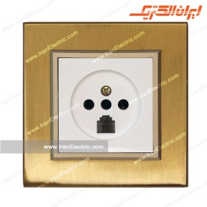 پریز تلفن دوکاره برلیان متال طلایی میان سفید ایران الکتریک