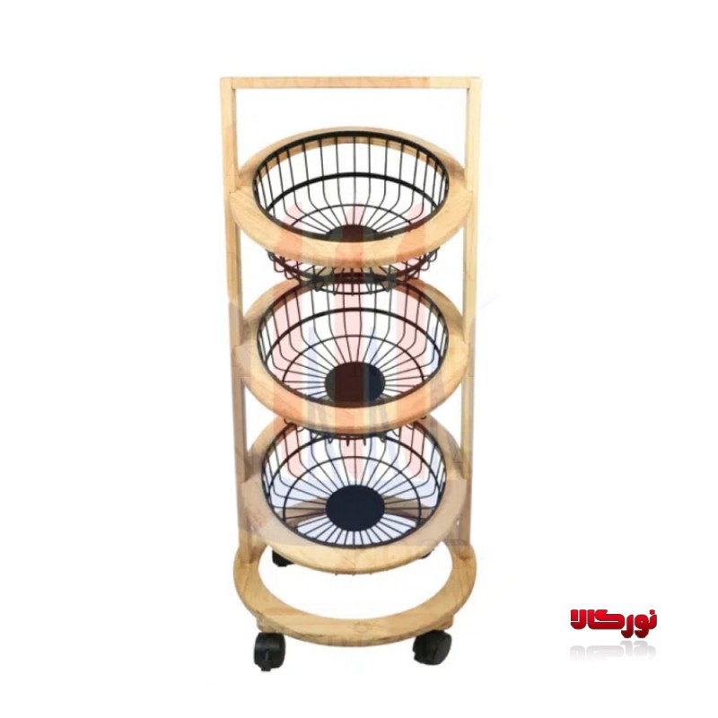 سبد سیب زمینی پیاز 3 طبقه گرد چوبی
