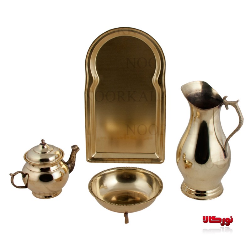 سرویس سماور ذغالی 4 پارچه برنجی مدل زرنگار