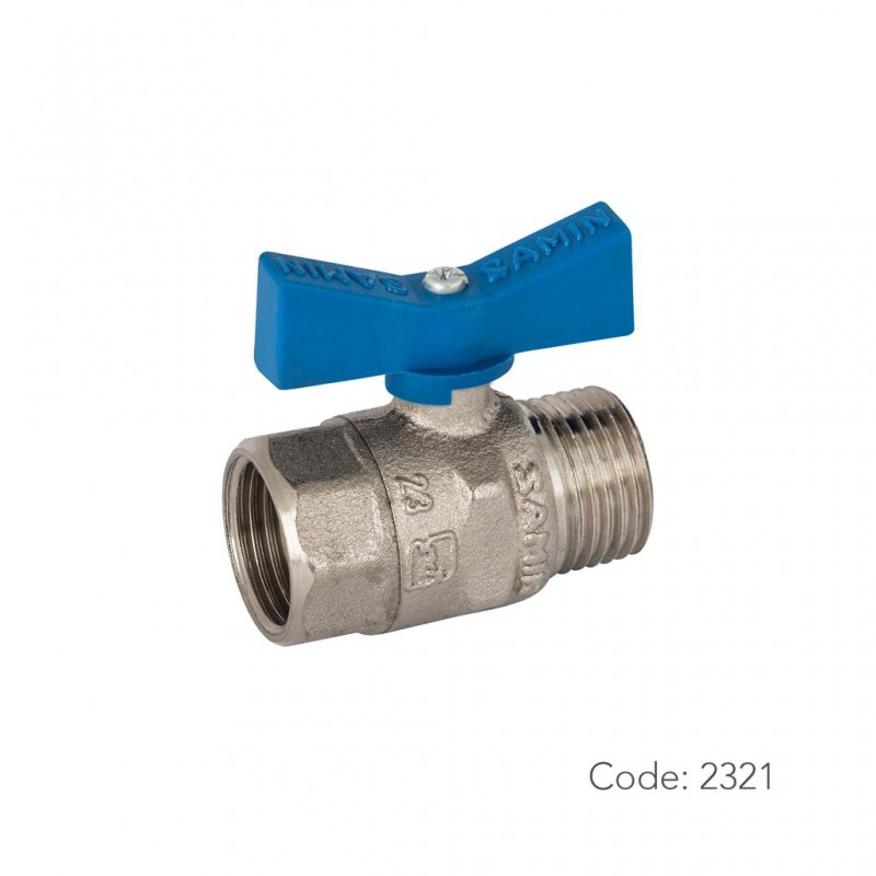 شیر توپی آب برنجی 2321 سامین با آبدهی کمینه از دنده روپیچ  1/2 اینچ به دنده توپیچ  1/2 اینچ