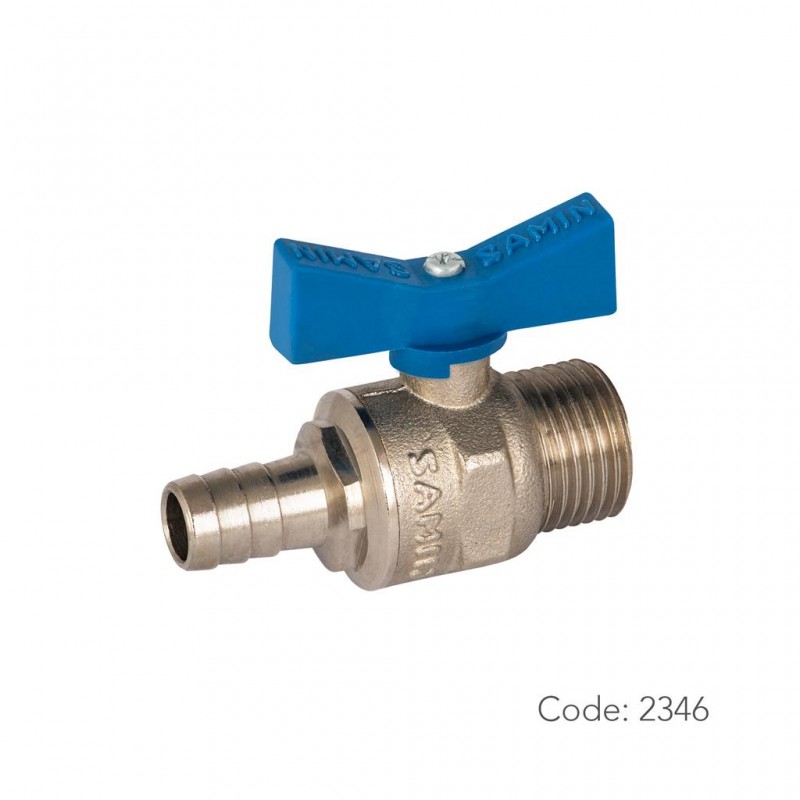 شیر توپی آب برنجی 2346  سامین با آبدهی کمینه از دنده روپیچ 1/2 اینچ به سر شیلنگی برای شیلنگ های 1/2 اینچ لاستیکی