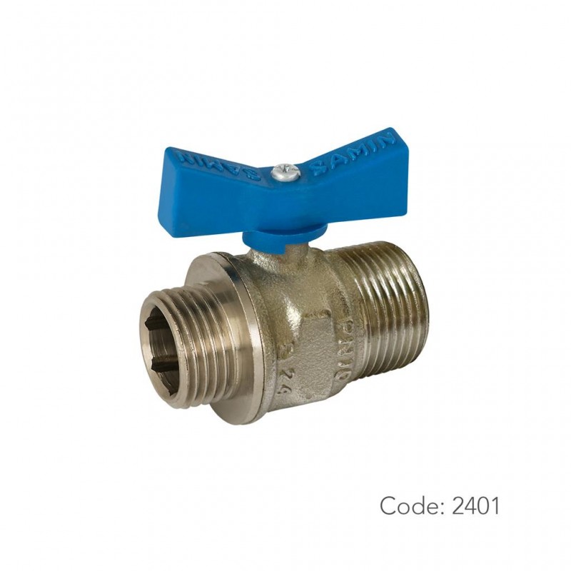 شیر توپی آب برنجی 2401 سامین با آبدهی کمینه از دنده روپیچ 3/4 اینچ به دنده روپیچ 1/2 اینچ