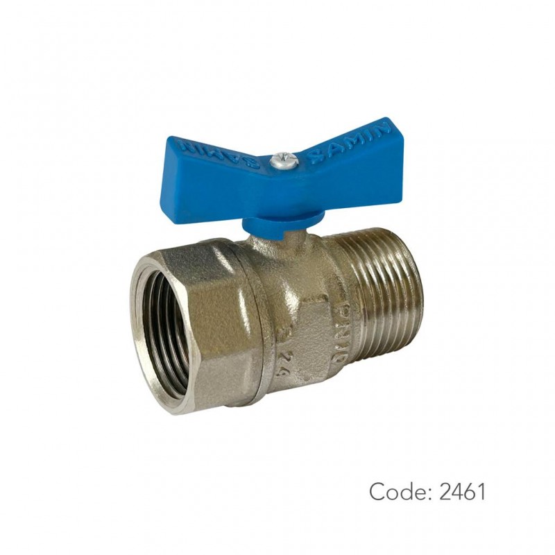 شیر توپی آب برنجی 2461 سامین با آبدهی کمینه از دنده روپیچ 3/4 اینچ به دنده توپیچ 3/4 اینچ