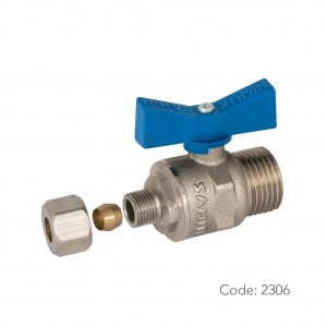 شیر توپی آب برنجی 2306 سامین با آبدهی کمینه از دنده روپیچ 1/2 اینچ به لوله های 6 میلیمتری هوا یا آب