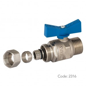 شیر برنجی توپی آب  2316 سامین با آبدهی کمینه از دنده روپیچ 1/2 اینچ به لوله های چند لایه در سایز 16 میلیمتر