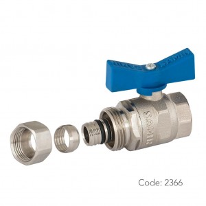 شیر توپی آب برنجی 2366 سامین با آبدهی کمینه از دنده توپیچ 1/2 اینچ به لوله های چند لایه در سایز16 میلیمتر