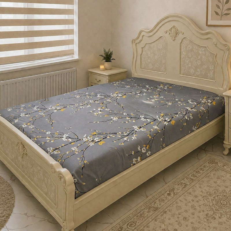ملافه روتختی کشدار نخی تک نفره و دونفره(شکوفه طوسی)