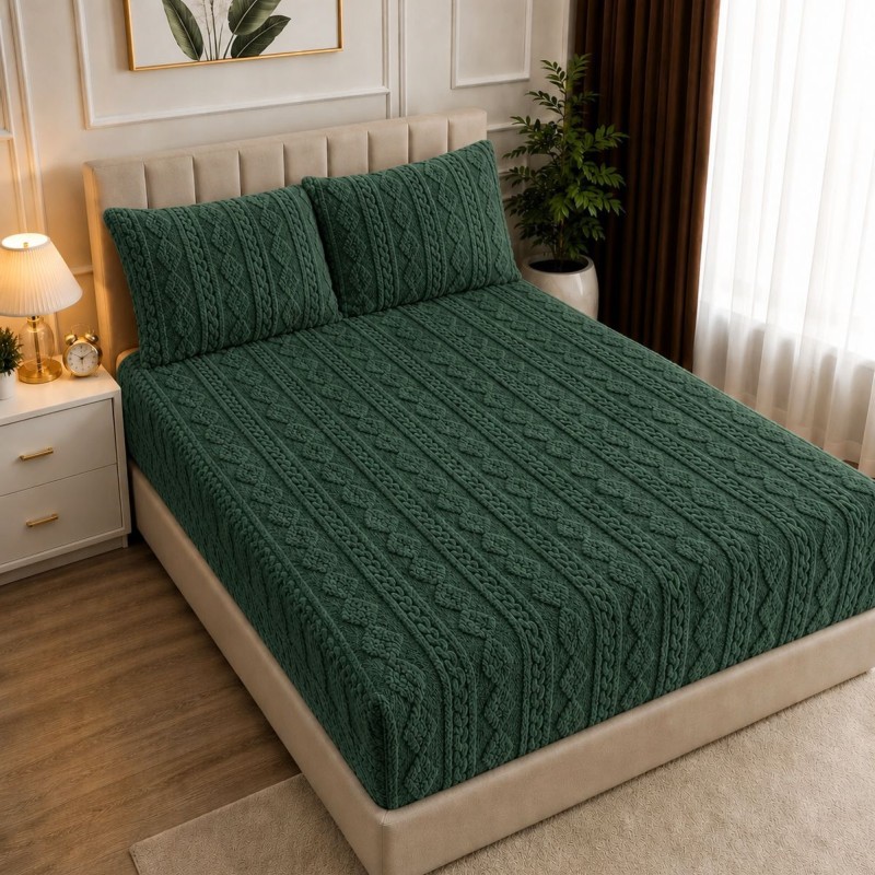 روتختی دونفره کش دار مخمل سه تیکه وارداتی(رنگ سبز ماچا)