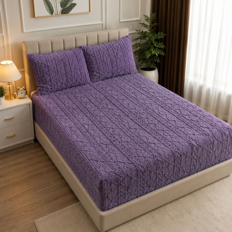 روتختی دونفره کش دار مخمل سه تیکه وارداتی(رنگ بنفش)