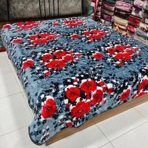 پتو ضخیم ایزابلا تک و دو (زمینه طوسی گل قرمز)