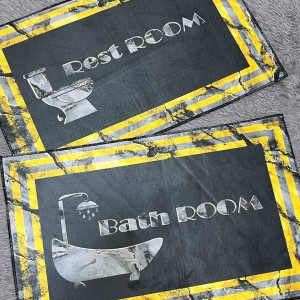 ست پادری سرویس بهداشتی و حمام(فروش به صورت ست)طرح مشکی بغل رعدوبرق زرد